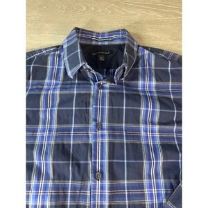 Banana Republic Mens Blue Plaid Button Down Size Medium Long Sleeve Cotton Blend